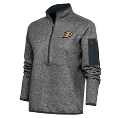 NHL Heather Charcoal Anaheim Ducks Antigua Women's Team Logo Fortune Quarter-Zip Jacket
