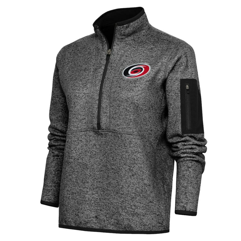 NHL Heather Black Carolina Hurricanes Antigua Women's Team Logo Fortune Quarter-Zip Jacket