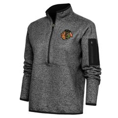 NHL Heather Black Chicago Blackhawks Antigua Women's Team Logo Fortune Quarter-Zip Jacket