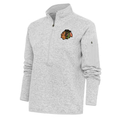 NHL Heather Gray Chicago Blackhawks Antigua Women's Team Logo Fortune Quarter-Zip Jacket