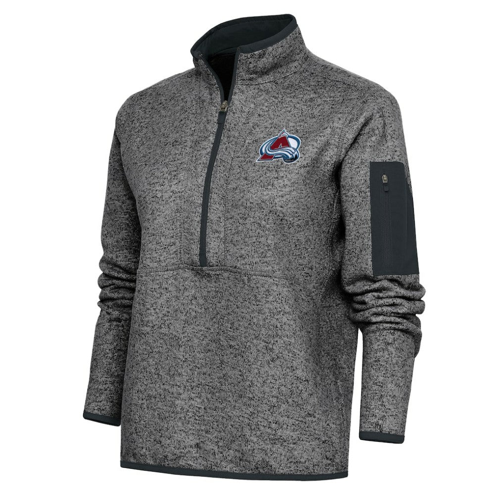 NHL Heather Charcoal Colorado Avalanche Antigua Women's Team Logo Fortune Quarter-Zip Jacket
