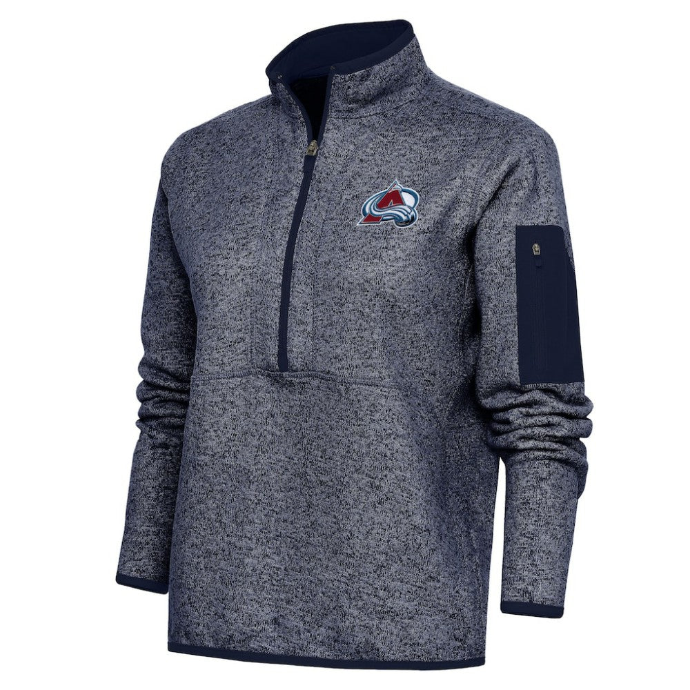 NHL Heather Navy Colorado Avalanche Antigua Women's Team Logo Fortune Quarter-Zip Jacket
