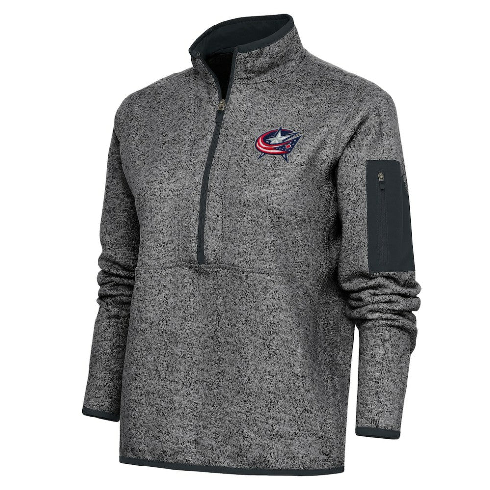 NHL Heather Charcoal Columbus Blue Jackets Antigua Women's Team Logo Fortune Quarter-Zip Jacket