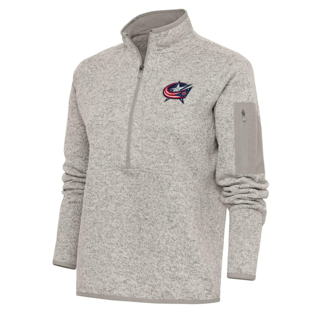 NHL Oatmeal Columbus Blue Jackets Antigua Women's Team Logo Fortune Quarter-Zip Jacket