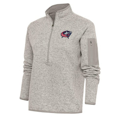 NHL Oatmeal Columbus Blue Jackets Antigua Women's Team Logo Fortune Quarter-Zip Jacket