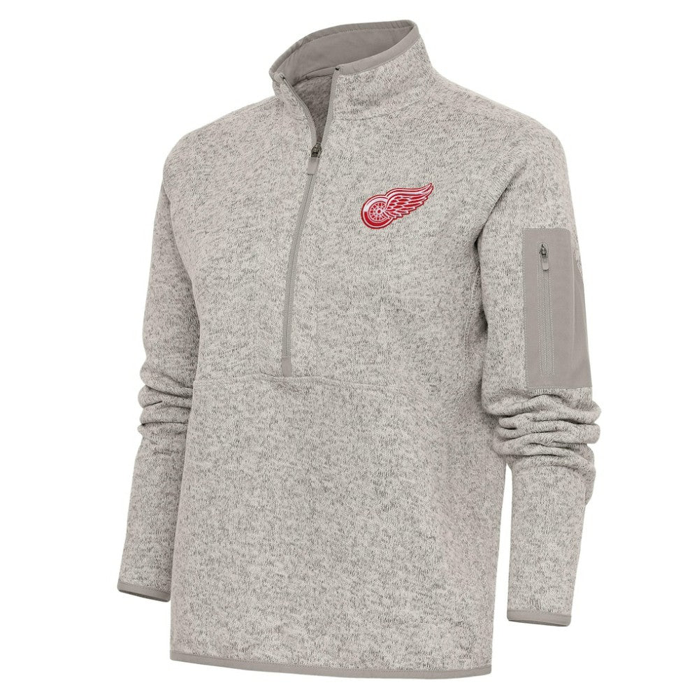 NHL Oatmeal Detroit Red Wings Antigua Women's Team Logo Fortune Quarter-Zip Jacket