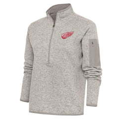 NHL Oatmeal Detroit Red Wings Antigua Women's Team Logo Fortune Quarter-Zip Jacket