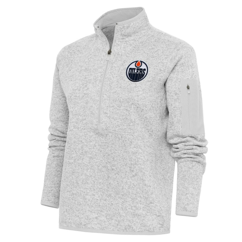 NHL Heather Gray Edmonton Oilers Antigua Women's Team Logo Fortune Quarter-Zip Jacket