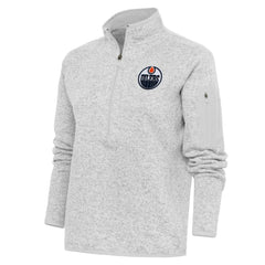 NHL Heather Gray Edmonton Oilers Antigua Women's Team Logo Fortune Quarter-Zip Jacket