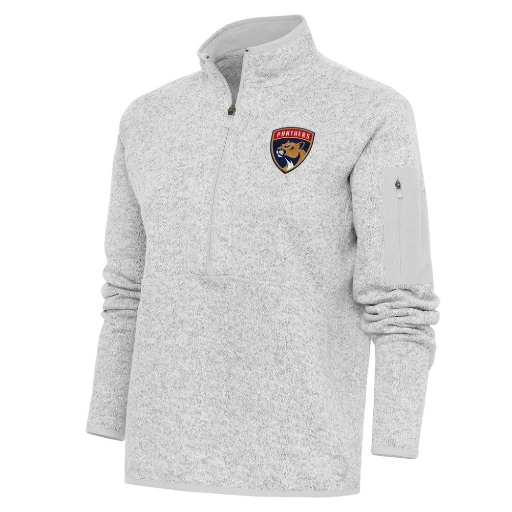 NHL Heather Gray Florida Panthers Antigua Women's Team Logo Fortune Quarter-Zip Jacket