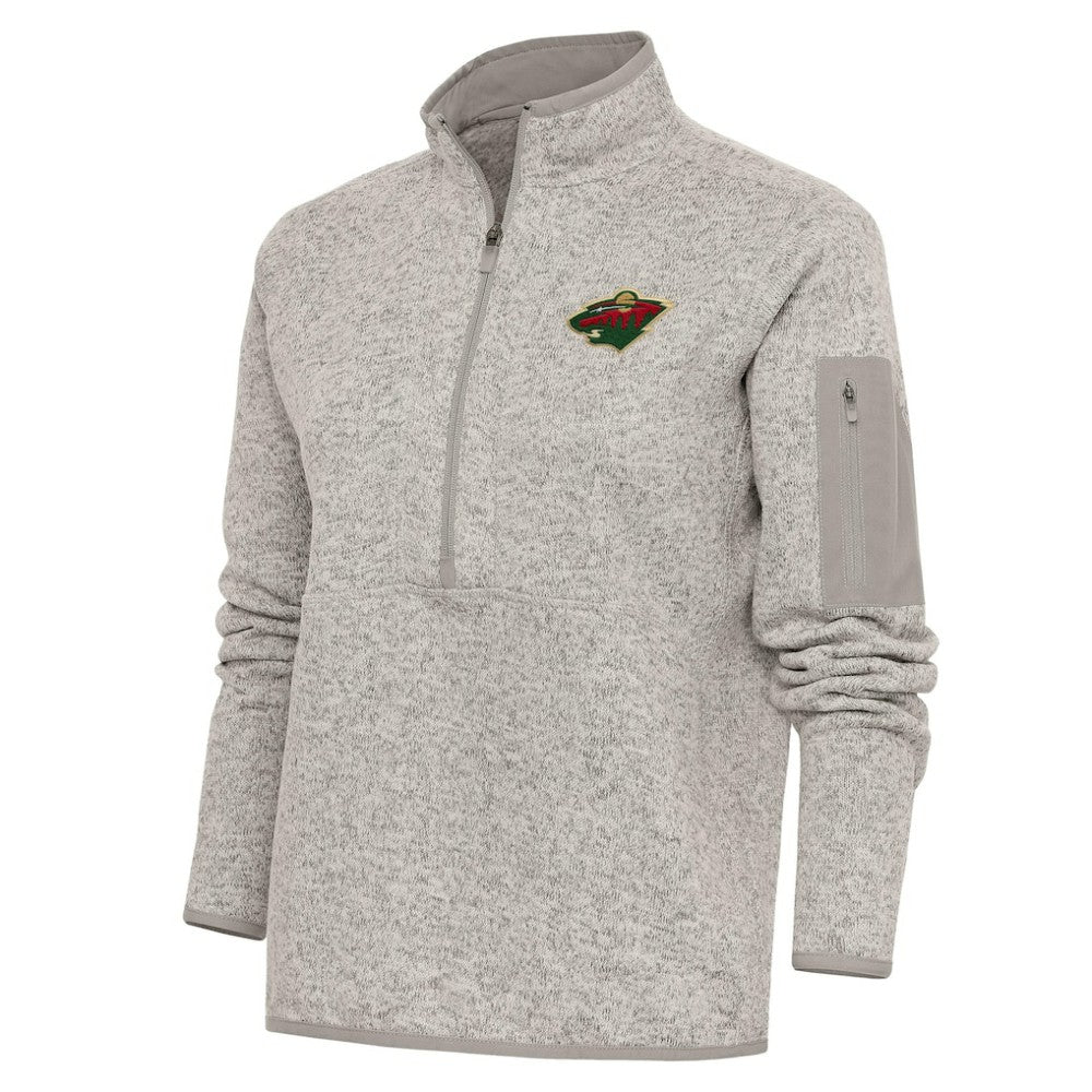 NHL Oatmeal Minnesota Wild Antigua Women's Team Logo Fortune Quarter-Zip Jacket