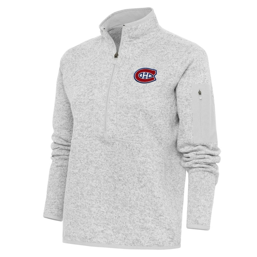 NHL Heather Gray Montreal Canadiens Antigua Women's Team Logo Fortune Quarter-Zip Jacket