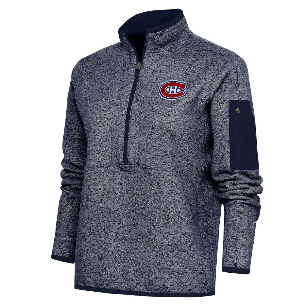 NHL Heather Navy Montreal Canadiens Antigua Women's Team Logo Fortune Quarter-Zip Jacket