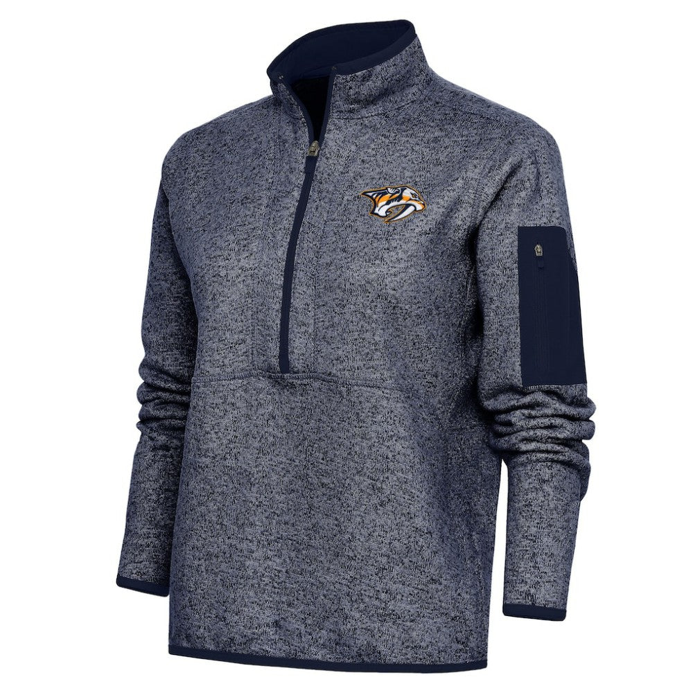 NHL Heather Navy Nashville Predators Antigua Women's Team Logo Fortune Quarter-Zip Jacket