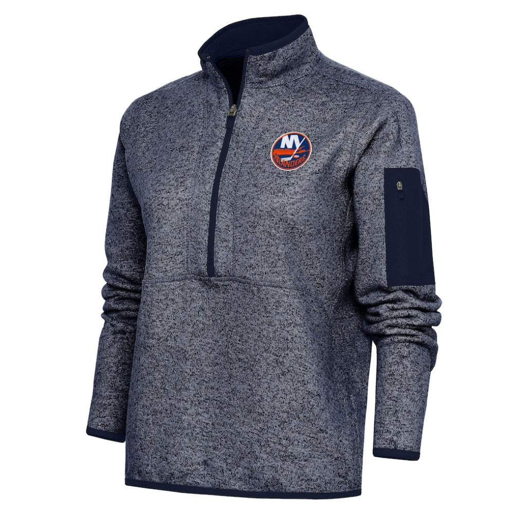 NHL Heather Navy New York Islanders Antigua Women's Team Logo Fortune Quarter-Zip Jacket