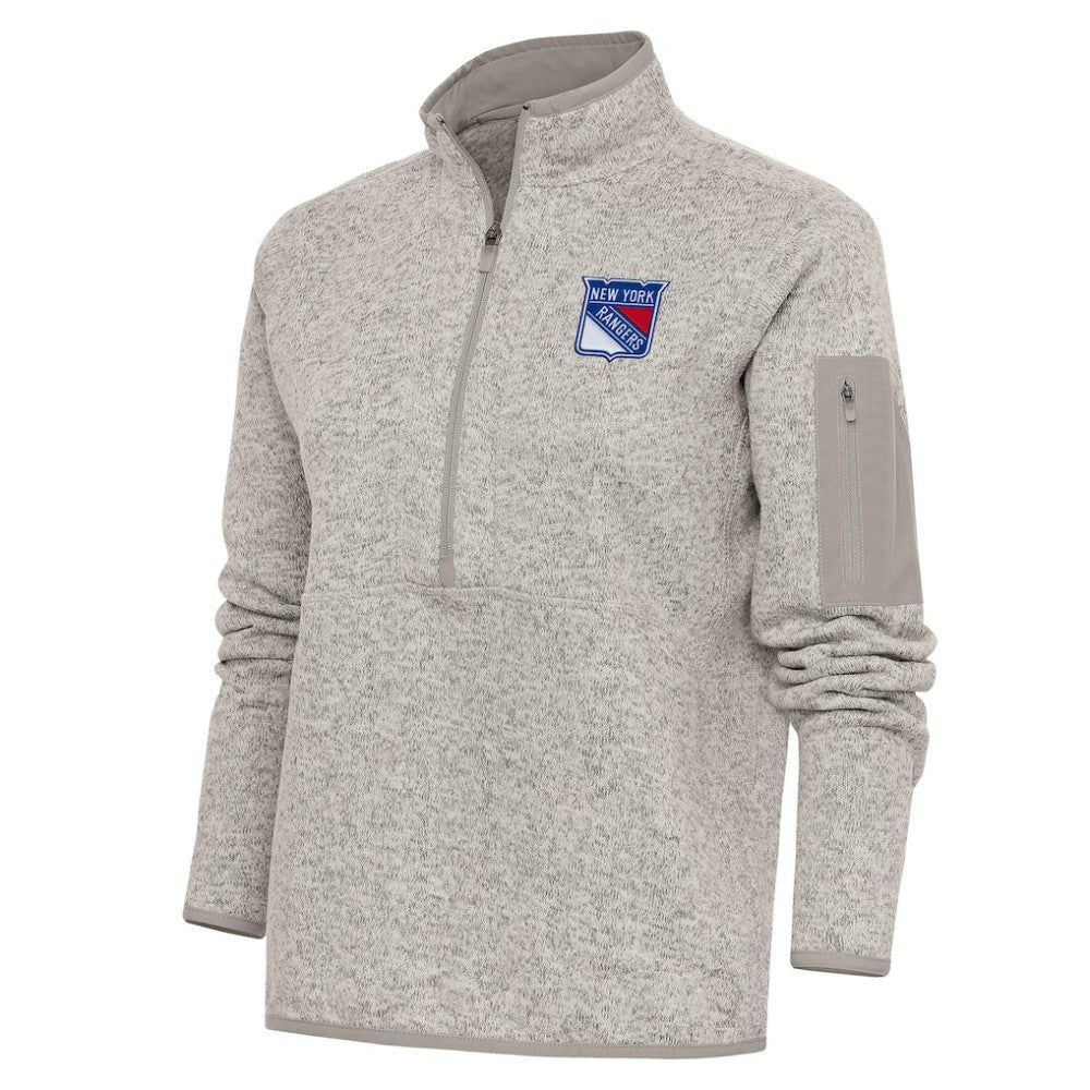 NHL Oatmeal New York Rangers Antigua Women's Team Logo Fortune Quarter-Zip Jacket