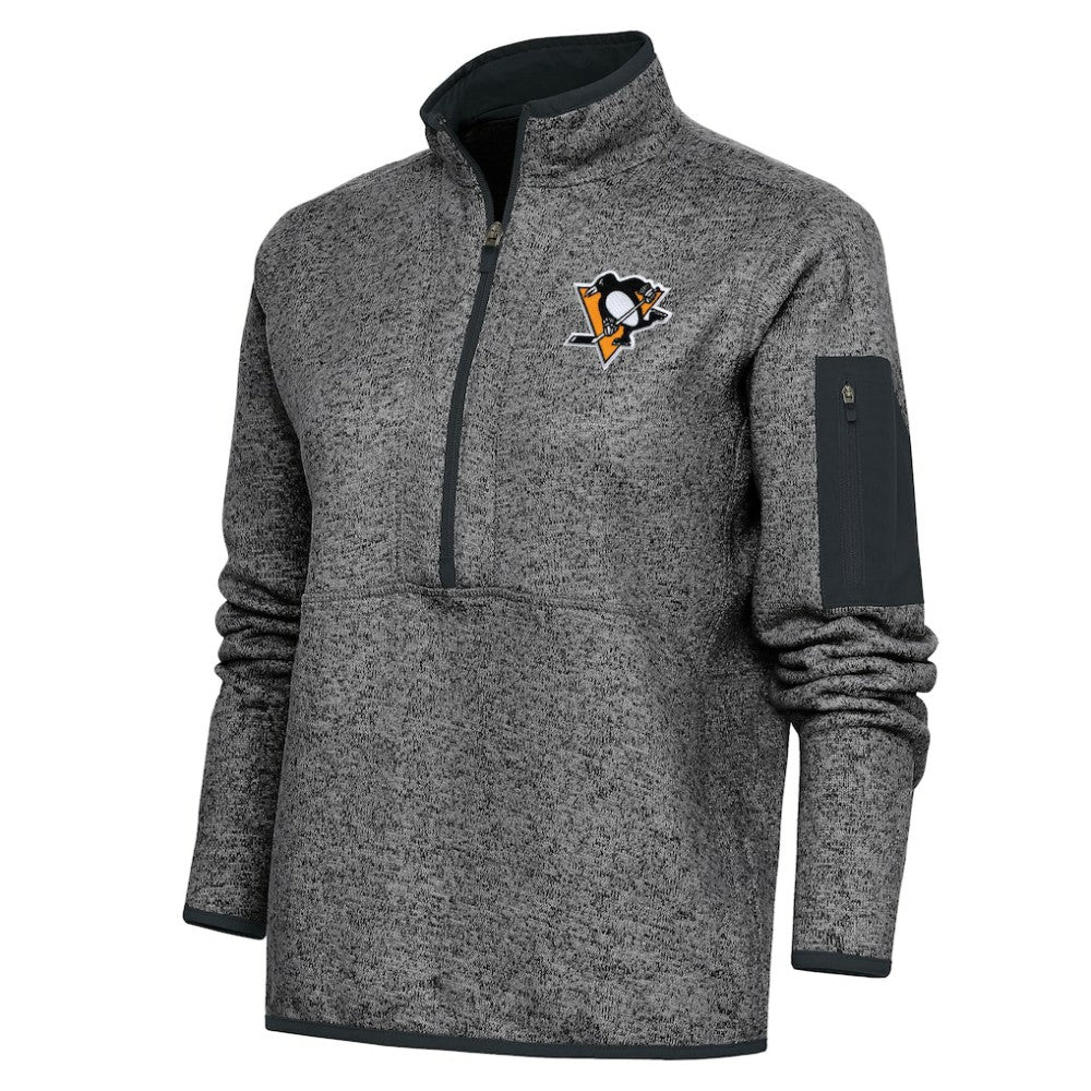 NHL Heather Charcoal Pittsburgh Penguins Antigua Women's Team Logo Fortune Quarter-Zip Jacket