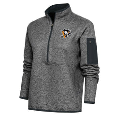 NHL Heather Charcoal Pittsburgh Penguins Antigua Women's Team Logo Fortune Quarter-Zip Jacket