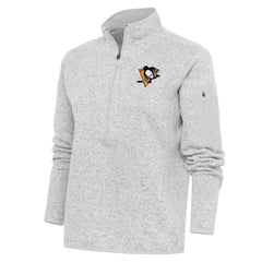 NHL Heather Gray Pittsburgh Penguins Antigua Women's Team Logo Fortune Quarter-Zip Jacket