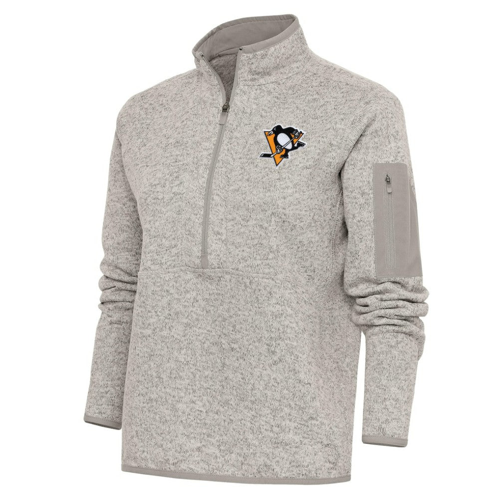 NHL Oatmeal Pittsburgh Penguins Antigua Women's Team Logo Fortune Quarter-Zip Jacket