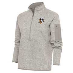 NHL Oatmeal Pittsburgh Penguins Antigua Women's Team Logo Fortune Quarter-Zip Jacket