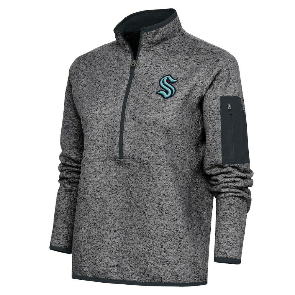 NHL Heather Charcoal Seattle Kraken Antigua Women's Team Logo Fortune Quarter-Zip Jacket