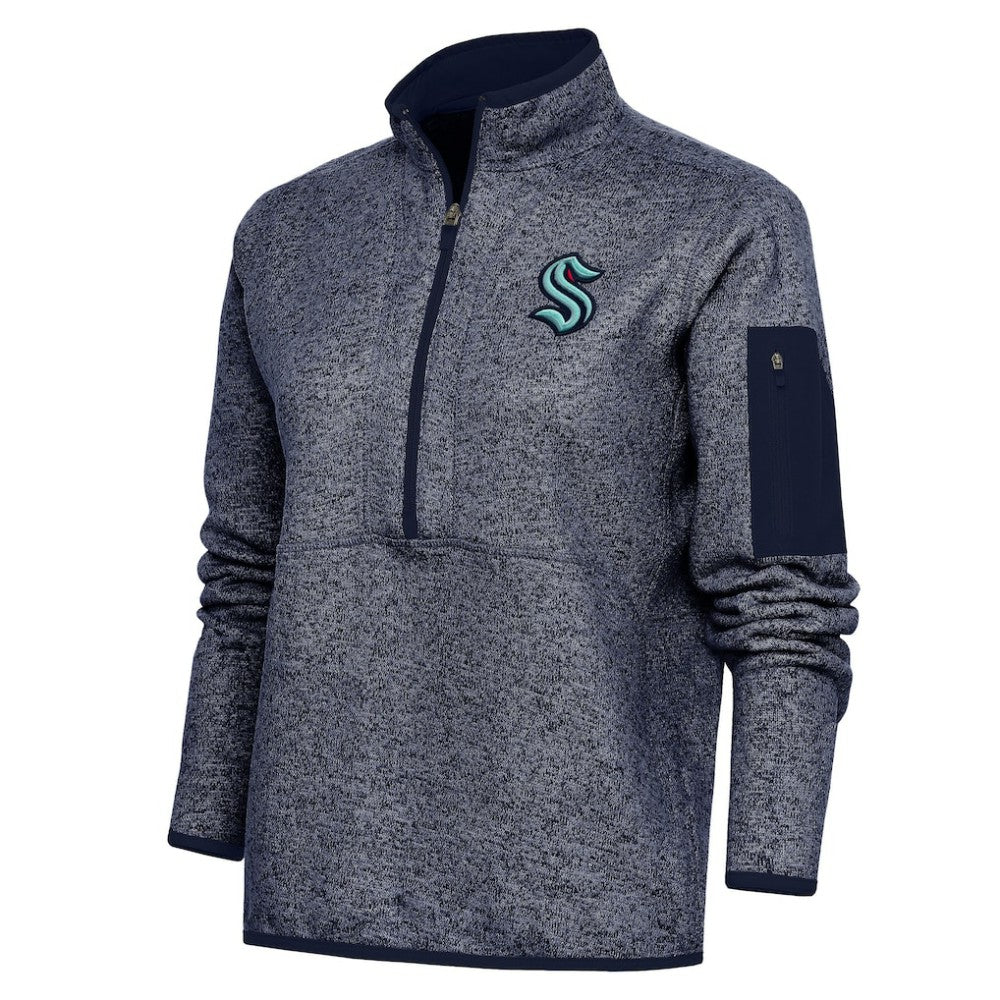 NHL Heather Navy Seattle Kraken Antigua Women's Team Logo Fortune Quarter-Zip Jacket