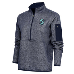 NHL Heather Navy Seattle Kraken Antigua Women's Team Logo Fortune Quarter-Zip Jacket