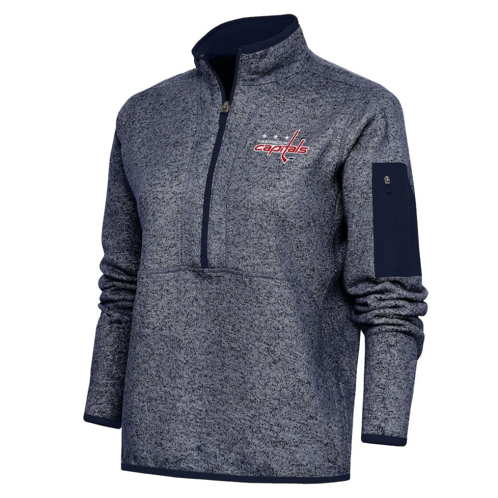 NHL Heather Navy Washington Capitals Antigua Women's Team Logo Fortune Quarter-Zip Jacket