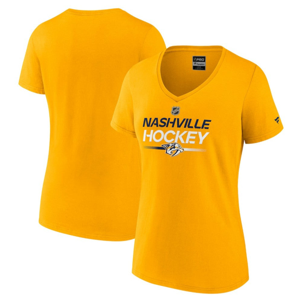 NHL Gold Nashville Predators Fanatics Women's Authentic Pro Primary V-Neck T-Shirt
