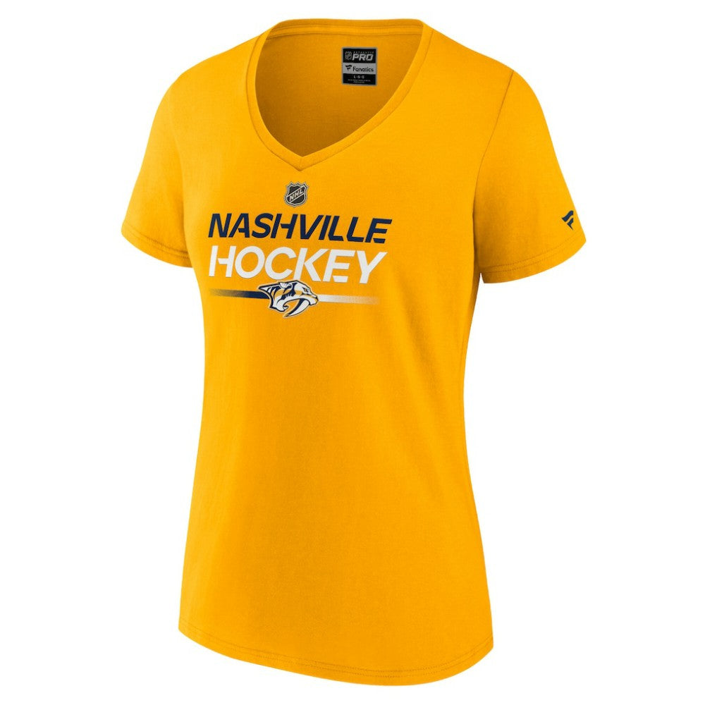 NHL Gold Nashville Predators Fanatics Women's Authentic Pro Primary V-Neck T-Shirt