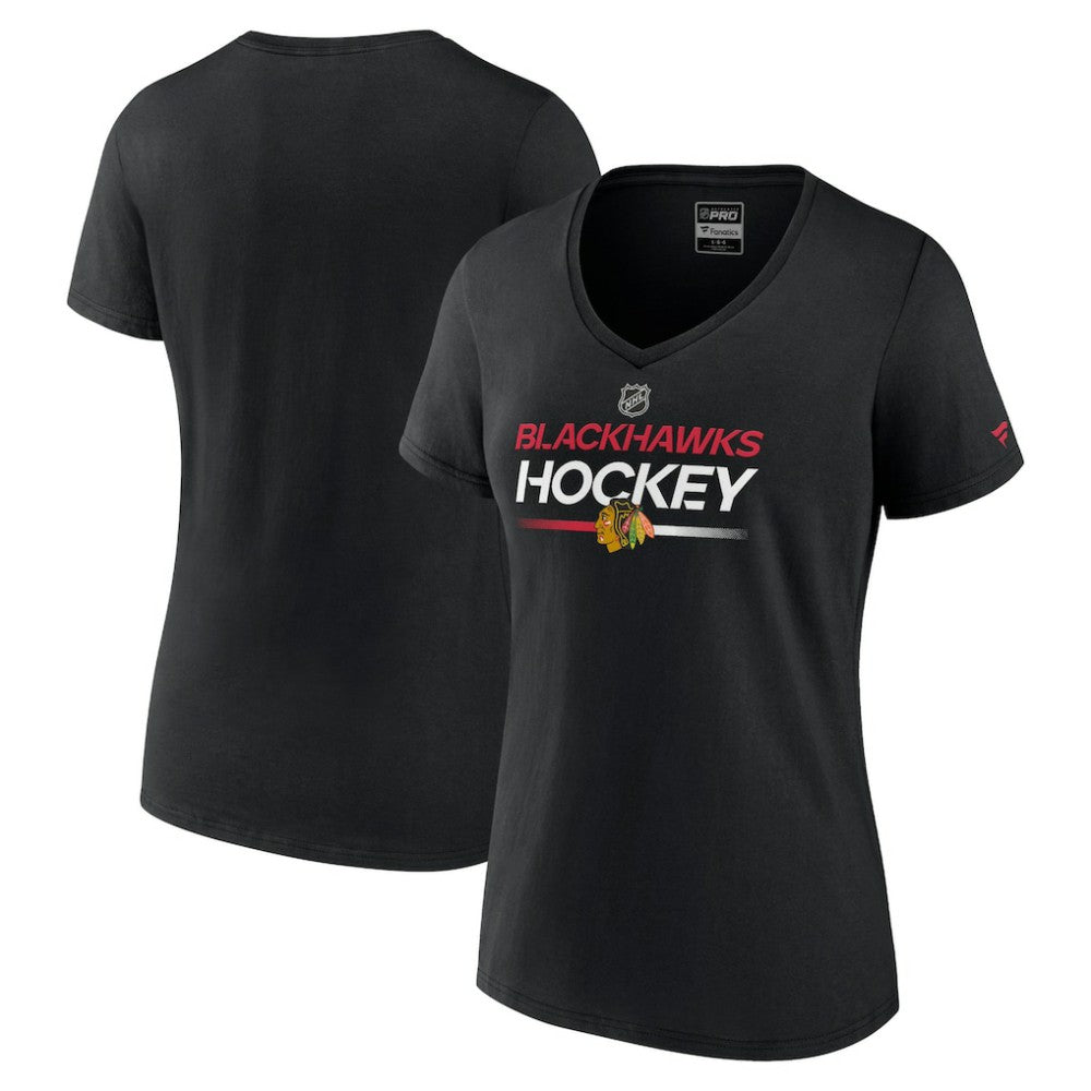 NHL Black Chicago Blackhawks Fanatics Women's Authentic Pro V-Neck T-Shirt
