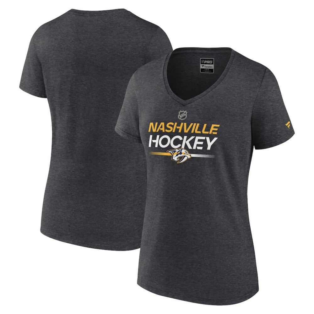 NHL Heather Charcoal Nashville Predators Fanatics Women's Authentic Pro Primary V-Neck T-Shirt