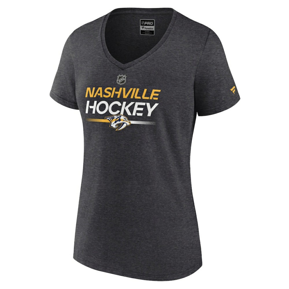NHL Heather Charcoal Nashville Predators Fanatics Women's Authentic Pro Primary V-Neck T-Shirt