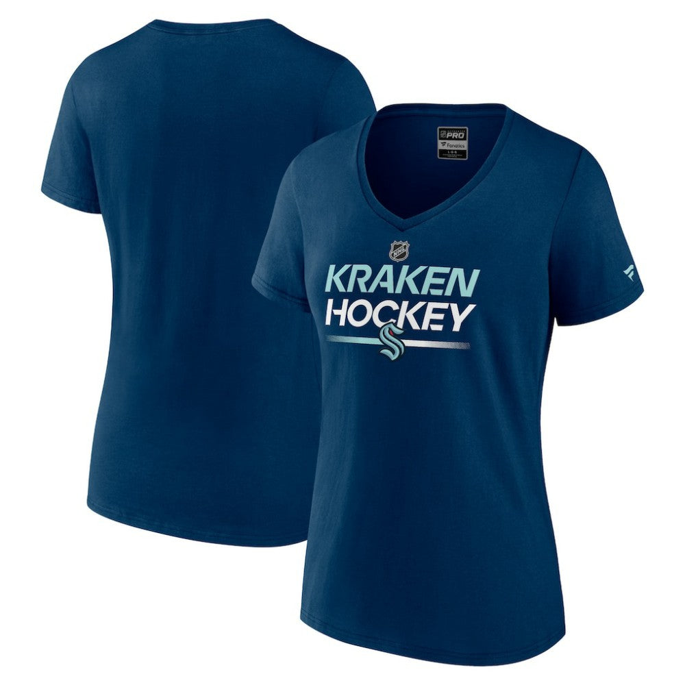 NHL Deep Sea Blue Seattle Kraken Fanatics Women's Authentic Pro V-Neck T-Shirt