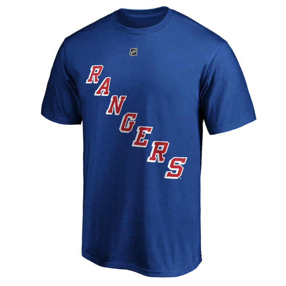 NHL Blue Adam Fox New York Rangers Fanatics Authentic Stack Name & Number T-Shirt
