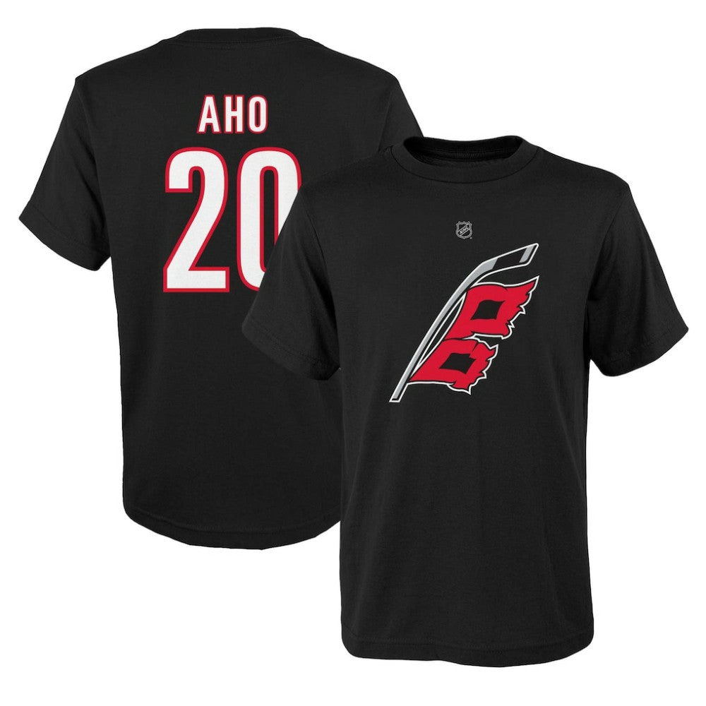 NHL Black Sebastian Aho Carolina Hurricanes Youth Player Name & Number T-Shirt