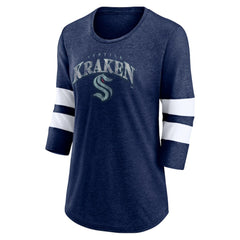 NHL Heather Deep Sea Blue Seattle Kraken Fanatics Women's Special Edition 2.0 Barn Burner 3/4 Sleeve T-Shirt