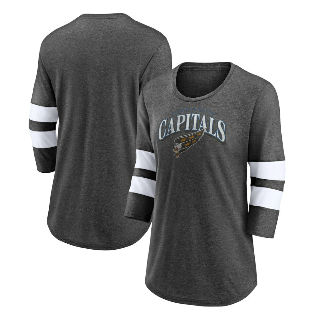 NHL Heather Charcoal Washington Capitals Fanatics Women's Special Edition 2.0 Barn Burner 3/4 Sleeve T-Shirt