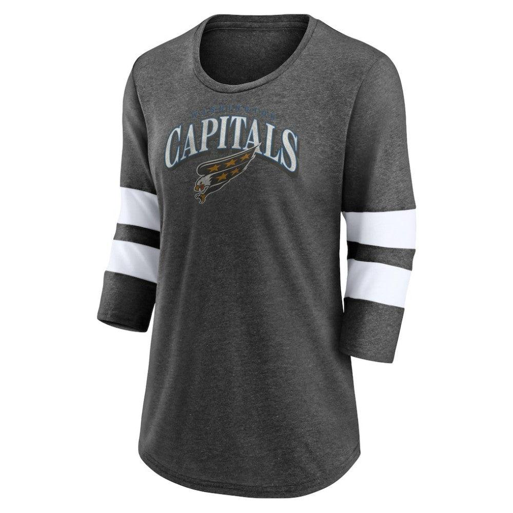 NHL Heather Charcoal Washington Capitals Fanatics Women's Special Edition 2.0 Barn Burner 3/4 Sleeve T-Shirt