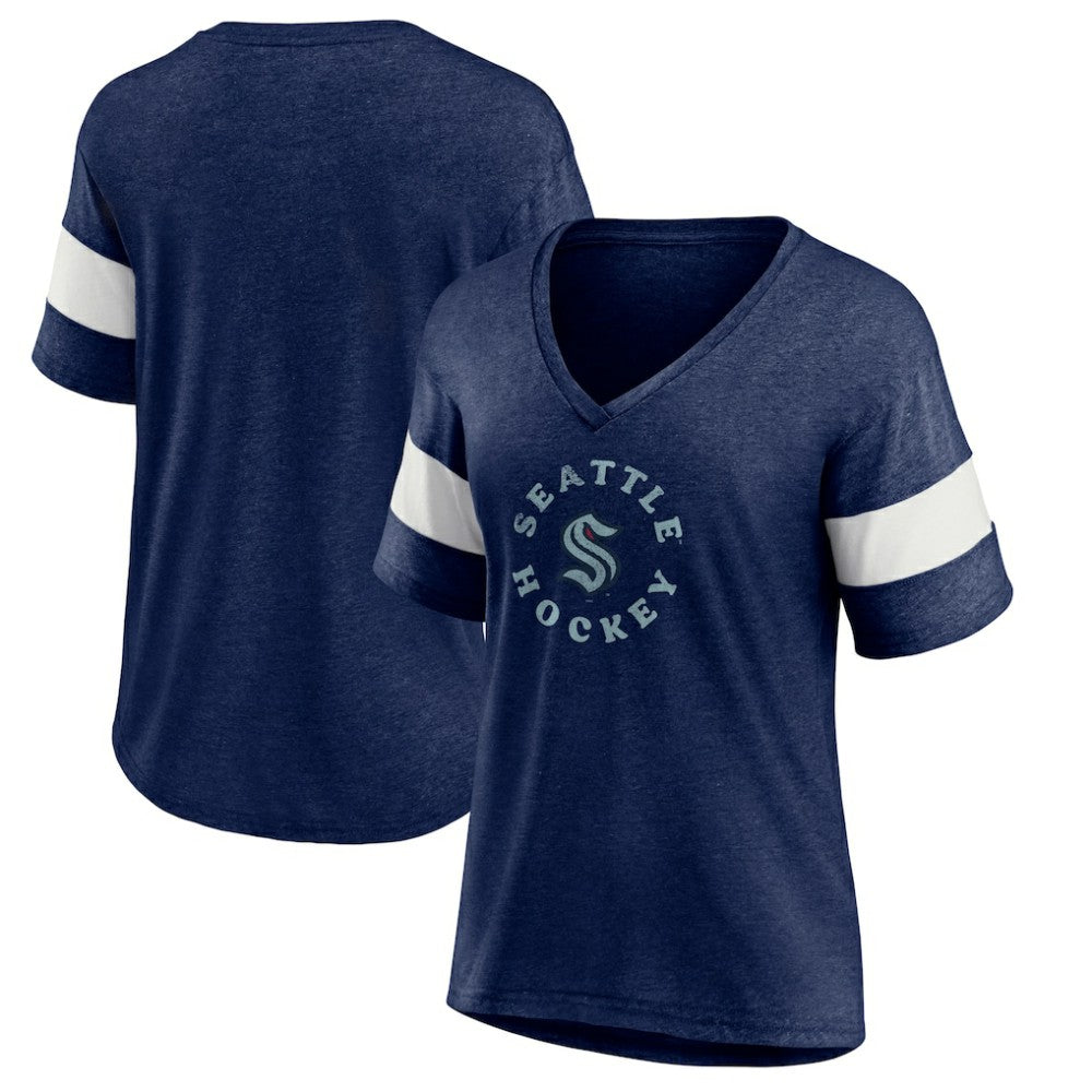 NHL Heather Navy Seattle Kraken Fanatics Women's Special Edition 2.0 Ring The Alarm V-Neck T-Shirt
