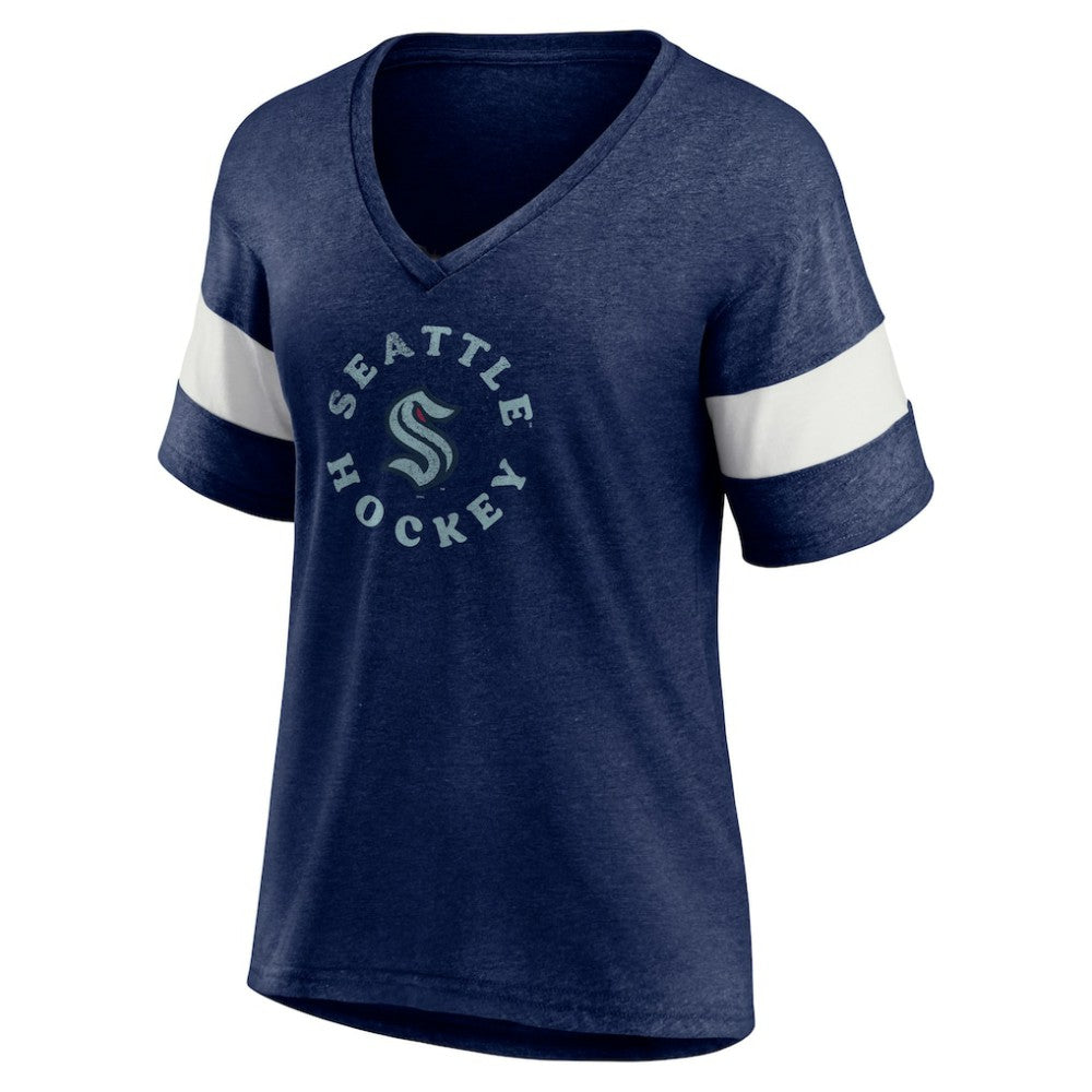 NHL Heather Navy Seattle Kraken Fanatics Women's Special Edition 2.0 Ring The Alarm V-Neck T-Shirt