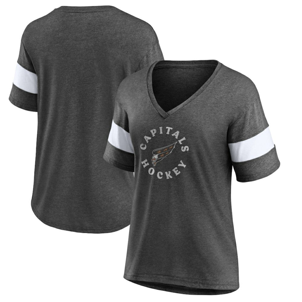 NHL Heather Charcoal Washington Capitals Fanatics Women's Special Edition 2.0 Ring The Alarm V-Neck T-Shirt