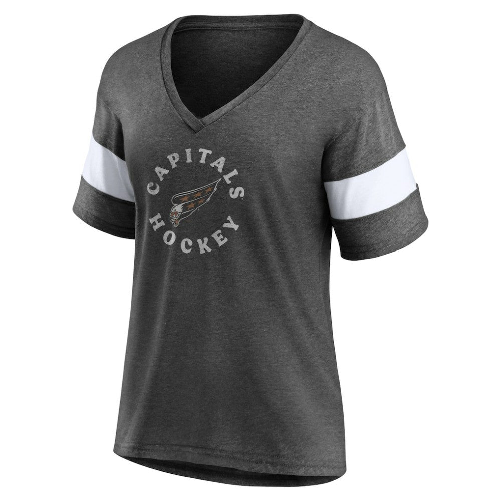 NHL Heather Charcoal Washington Capitals Fanatics Women's Special Edition 2.0 Ring The Alarm V-Neck T-Shirt