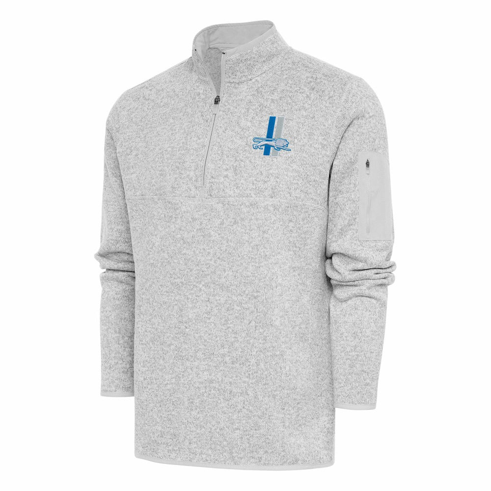 Antigua Throwback Fortune Quarter-Zip Pullover Jacket - Detroit Lions