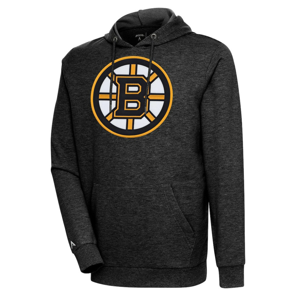 NHL Heather Black Boston Bruins Antigua Logo Action Chenille Pullover Hoodie