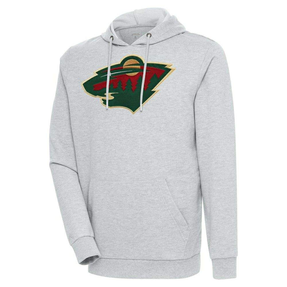 NHL Heather Gray Minnesota Wild Antigua Logo Action Chenille Pullover Hoodie