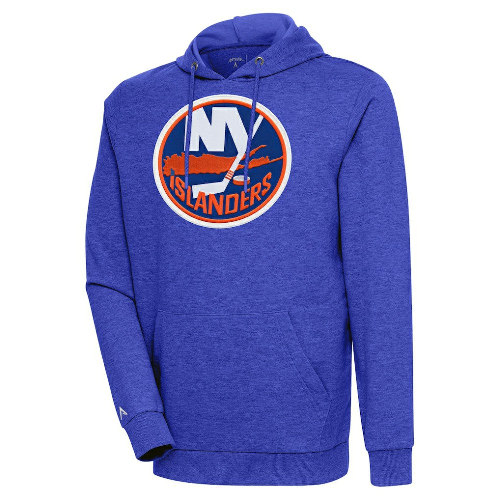 NHL Heather Royal New York Islanders Antigua Logo Action Chenille Pullover Hoodie