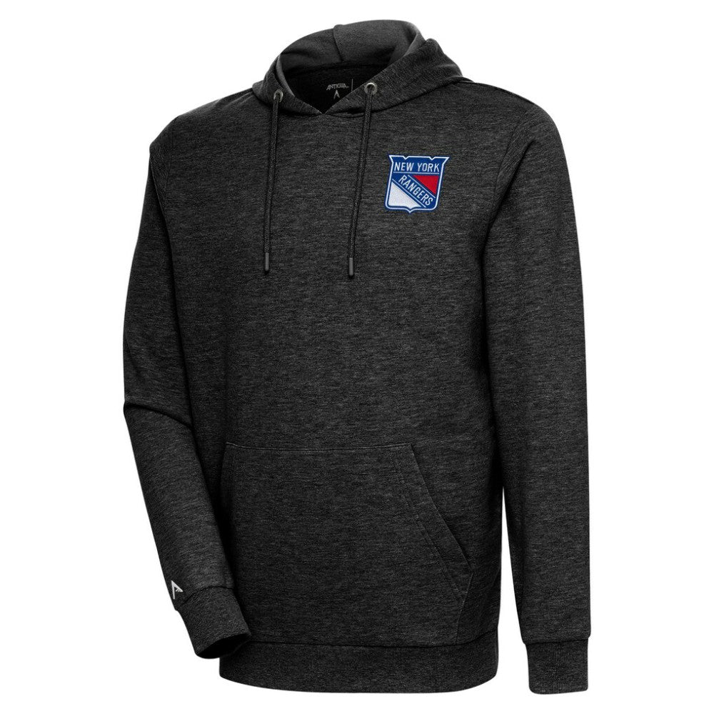 NHL Heather Black New York Rangers Antigua Action Chenille Pullover Hoodie