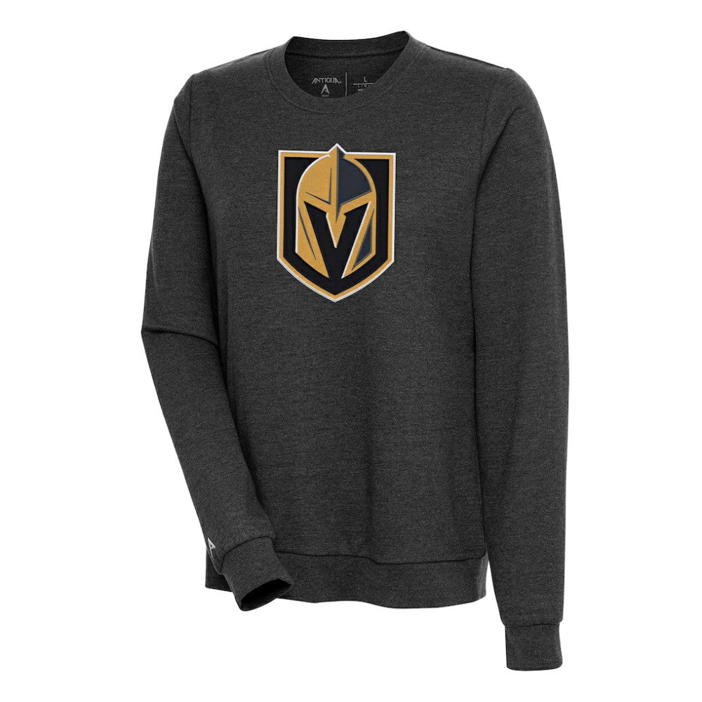 NHL Heather Black Vegas Golden Knights Antigua Women's Action Crewneck Chenille Pullover Sweatshirt